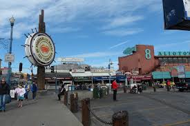 San Francisco's iconic Fisherman's Wharf sign with buildings in the background